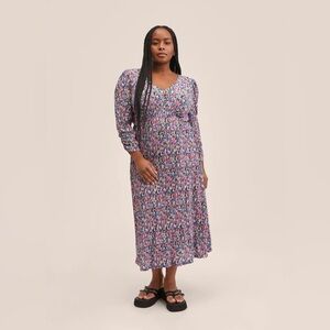 Mango floral print pleated midi dress in a multi-color pattern